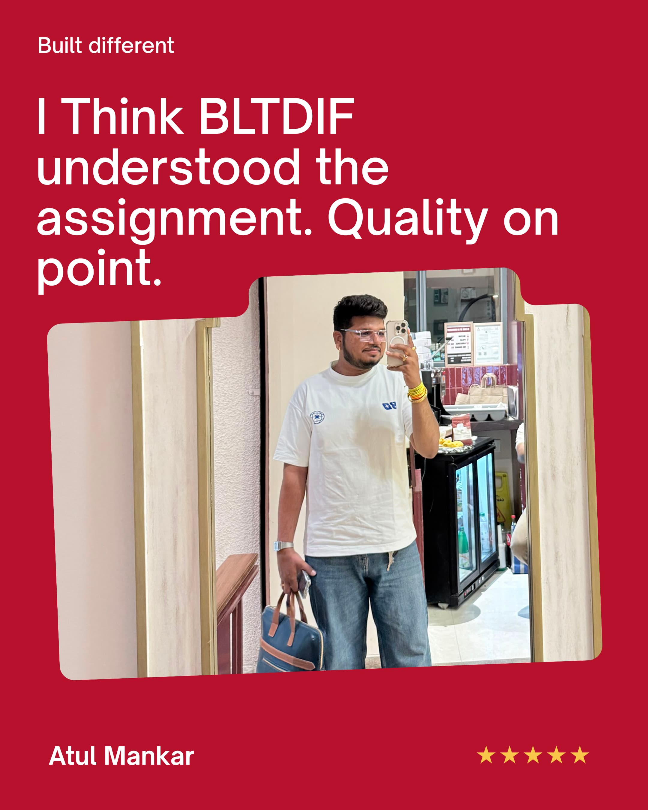 Atul Mankar wearing a BLTDIF T-shirt