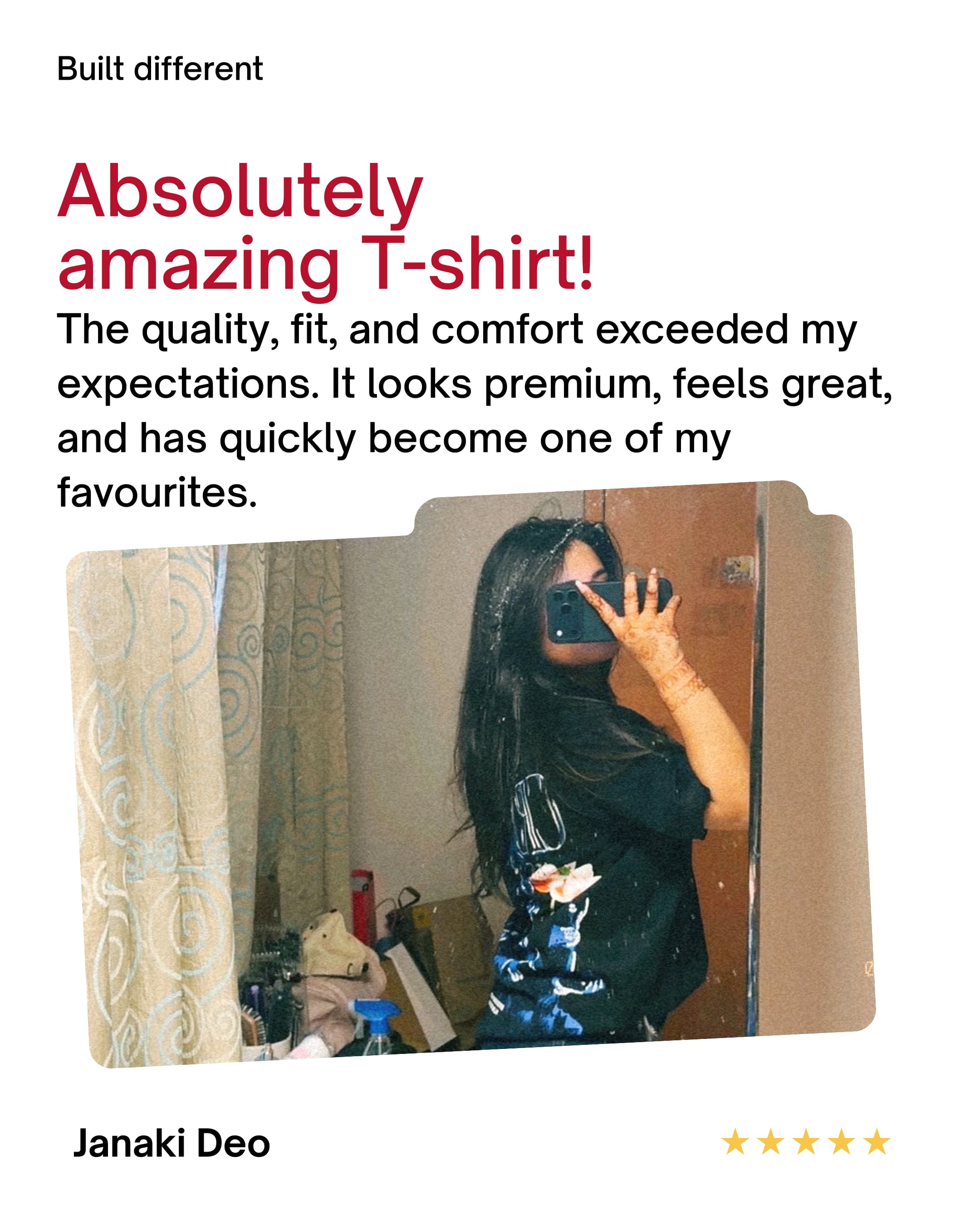 Janaki Deo wearing a BLTDIF T-shirt