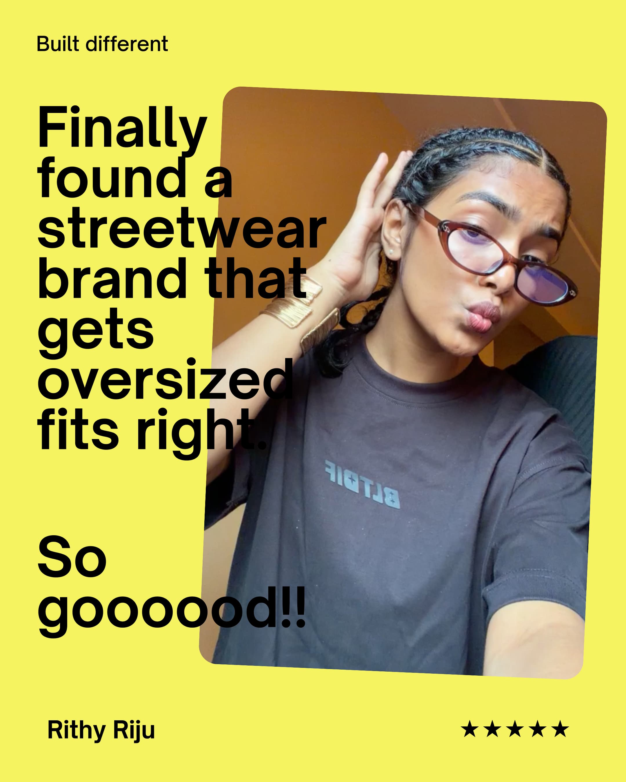 Rithy Riju wearing an oversized BLTDIF T-shirt